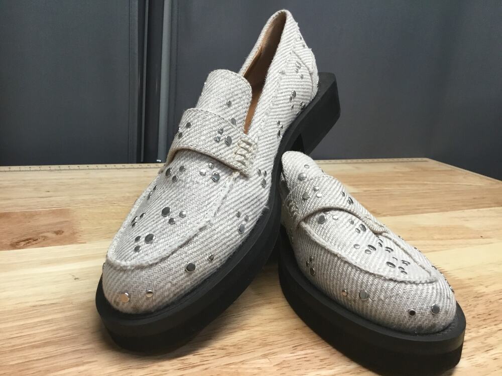Ganni Platform Moccasins Loafers Women's 5 White Black Studded Slip-On Flats